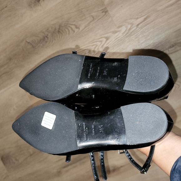 SAINT LAURENT YSL BLACK PATENT STRAPPY ANKLE STRAP EUC BADAZZ 39.5 SHOES - Picture 5 of 11